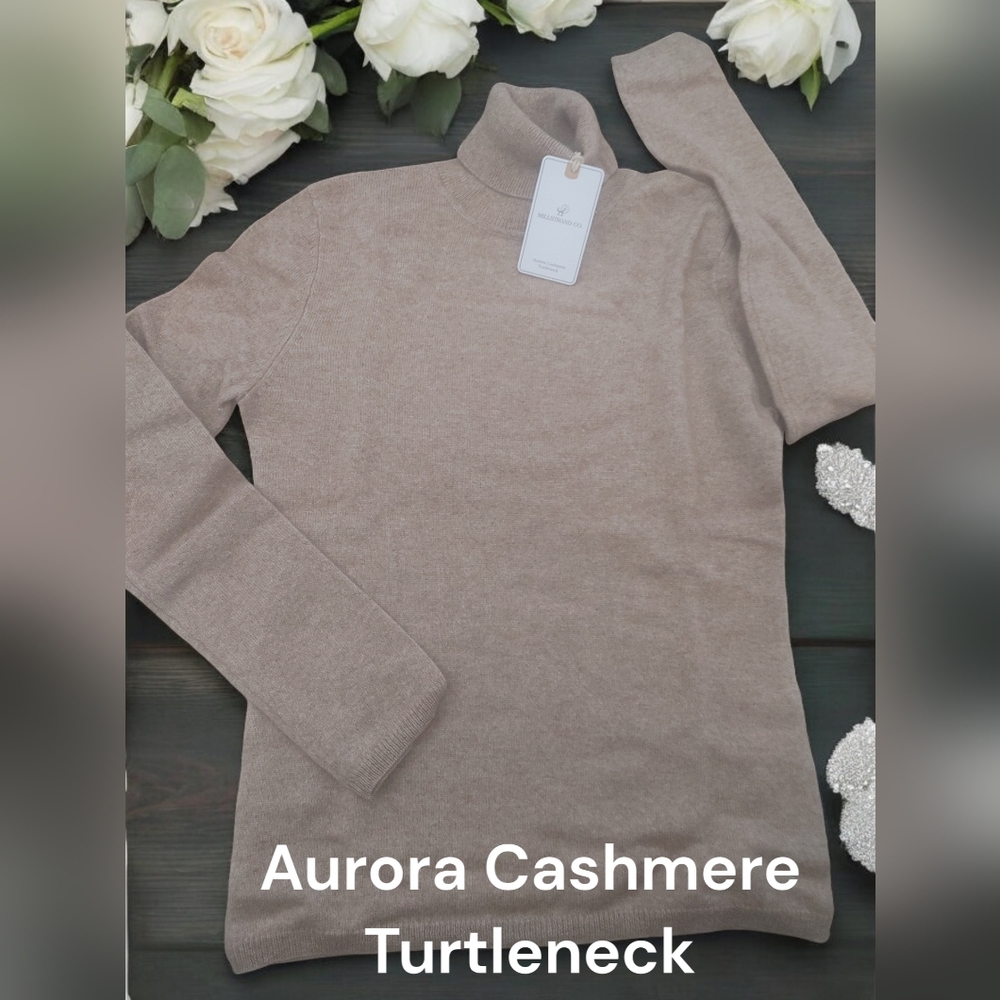 $385 Aurora 100% cashmere turtleneck sweater women S/M midi